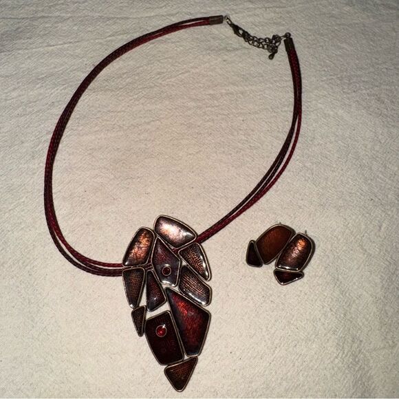 Rustic Mosaic Statement Necklace and Earring Set - Picture 3 of 6